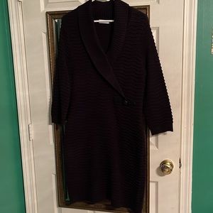 Calvin Klein side-wrap black sweater dress Size Large. With faux belt detail